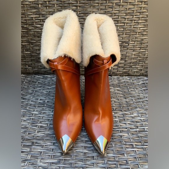 Philosophy di Lorenzo Serafini Shearling Fur Cuff Leather Boots, Size 40, NEW - Picture 1 of 11